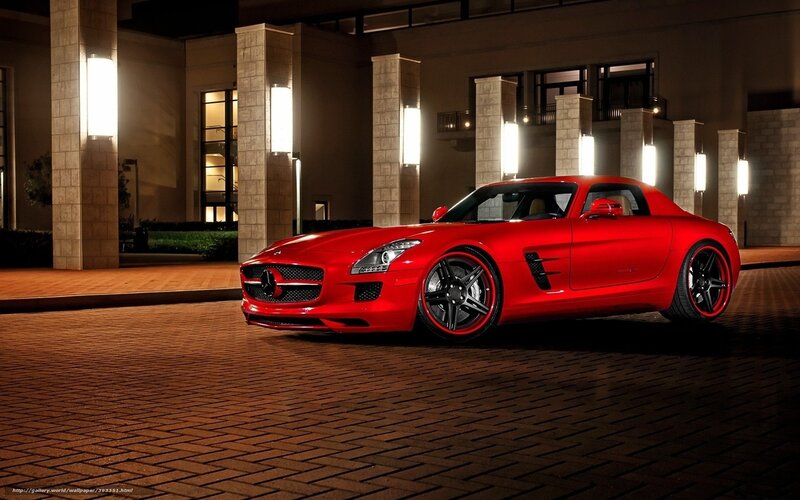 Red Mercedes-Benz SLS AMG at night