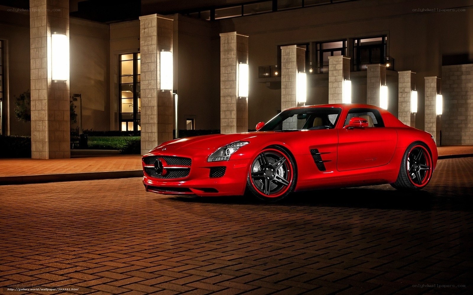 Red Mercedes-Benz SLS AMG at night