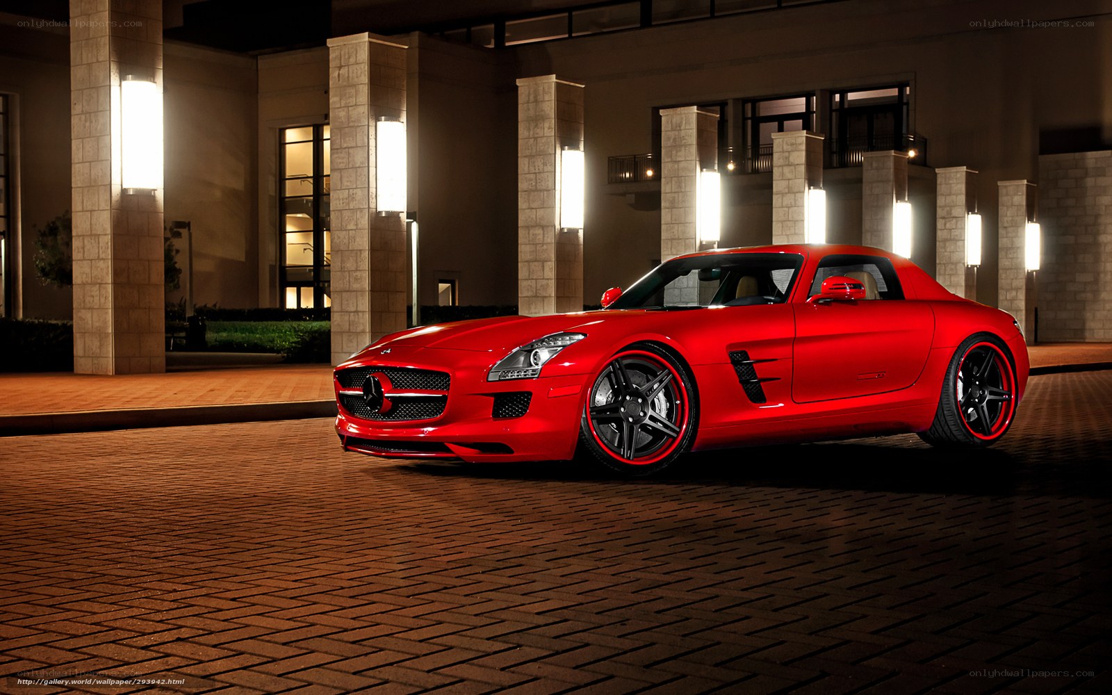 Red Mercedes-Benz SLS AMG at night