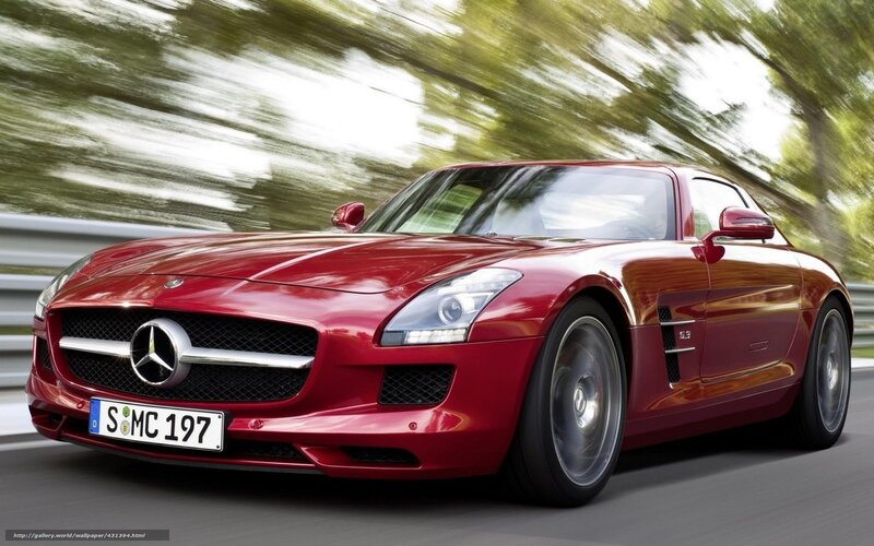 Red Mercedes-Benz SLS AMG in motion