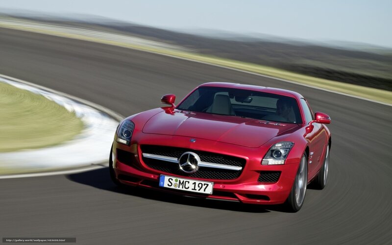 Red Mercedes-Benz SLS AMG on track