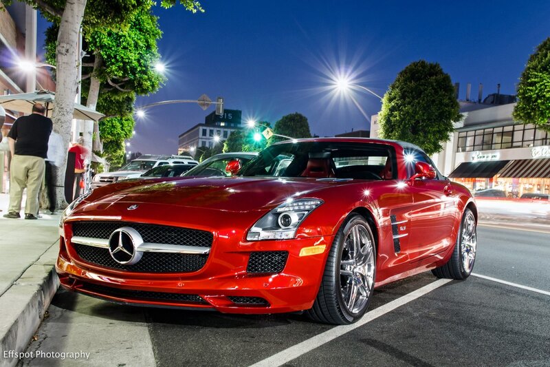 Red Mercedes-benz Sports Car — Dramatic, Night, Photograph