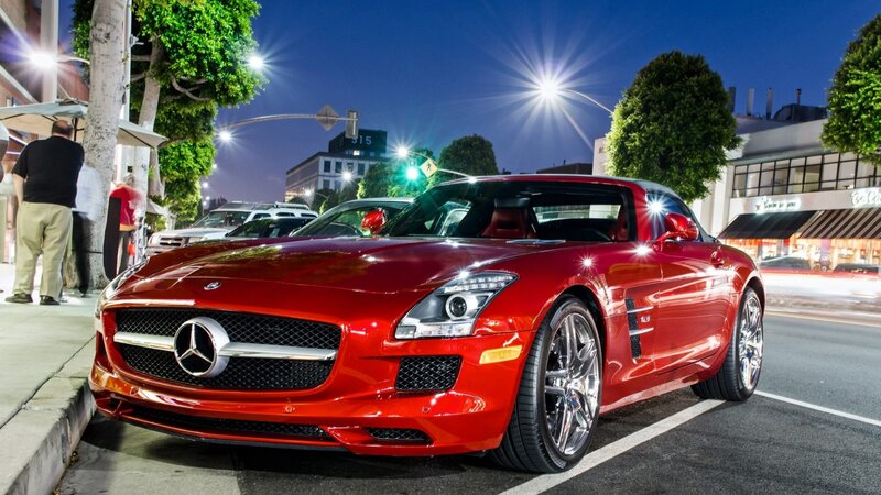 Red Mercedes-benz Sports Car — Dramatic, Night