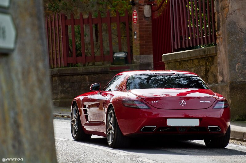 Red Mercedes SLS AMG on street