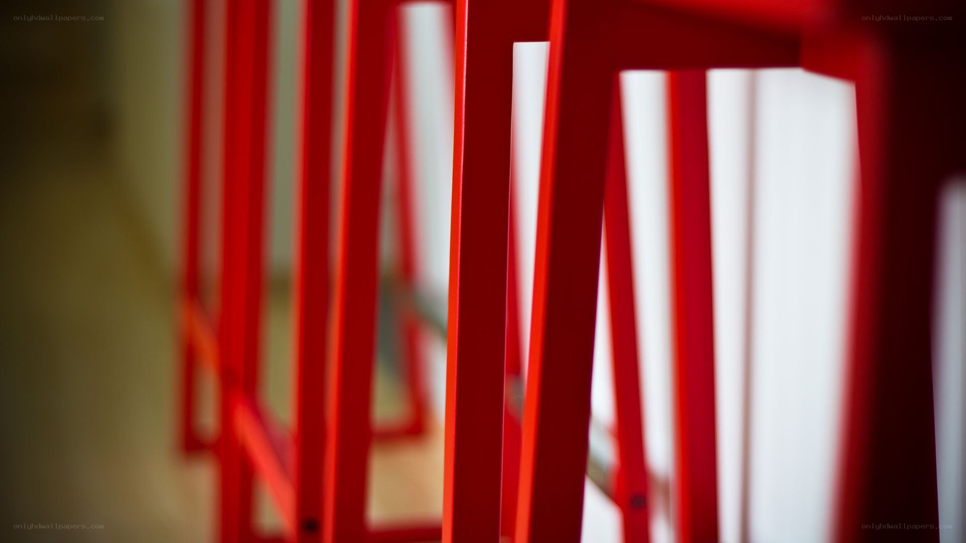Red metal bars in focus