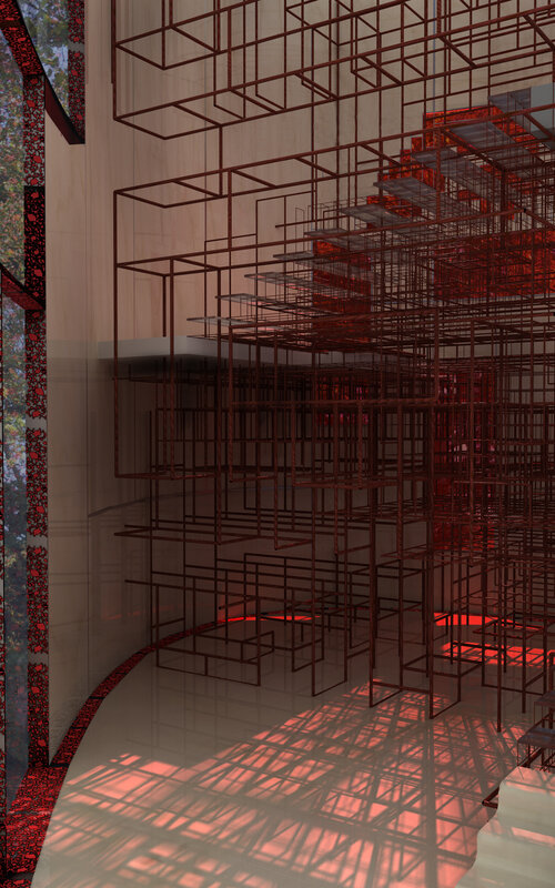 Red metal framework structure
