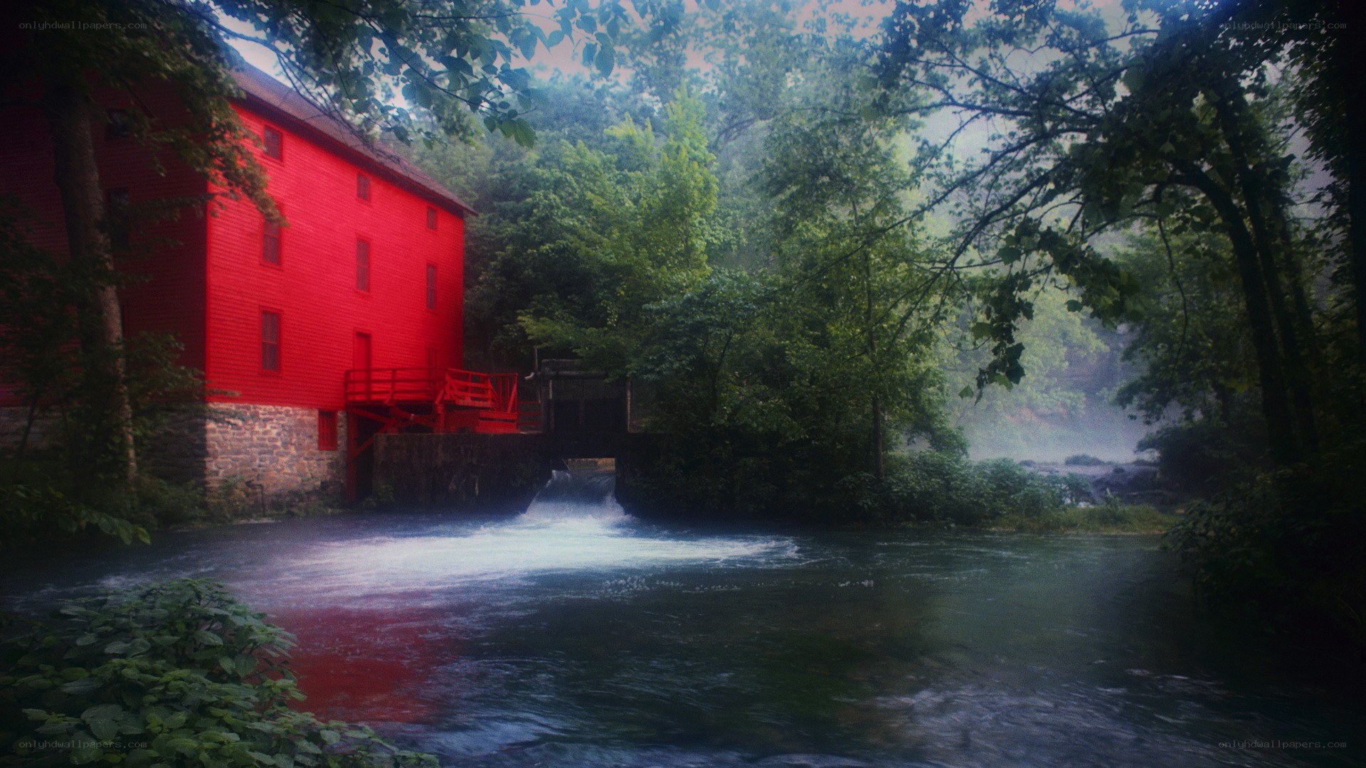 Red Mill by a River