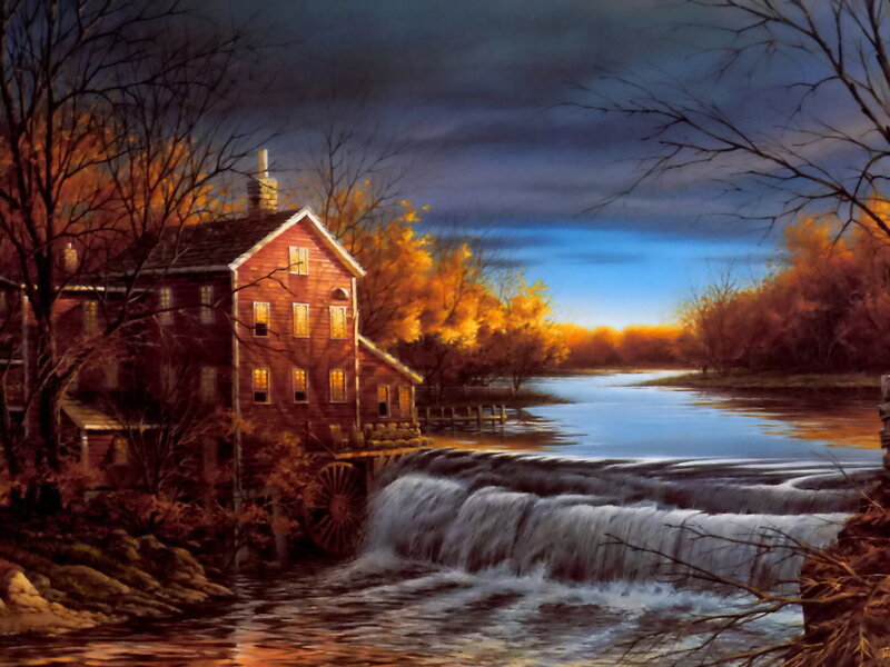 Red Mill by River — Orange