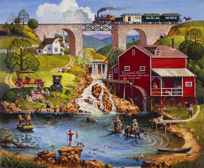 Red Mill by River — Peaceful
