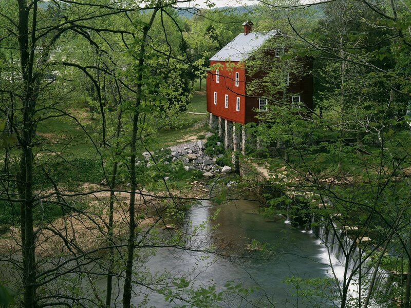 Red Mill by River — Serene