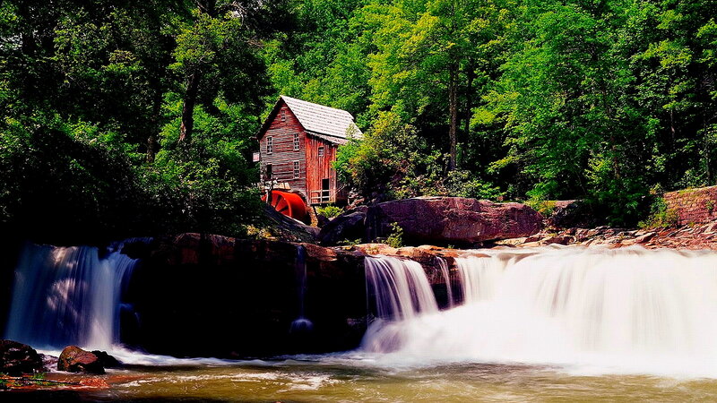 Red Mill by Waterfall