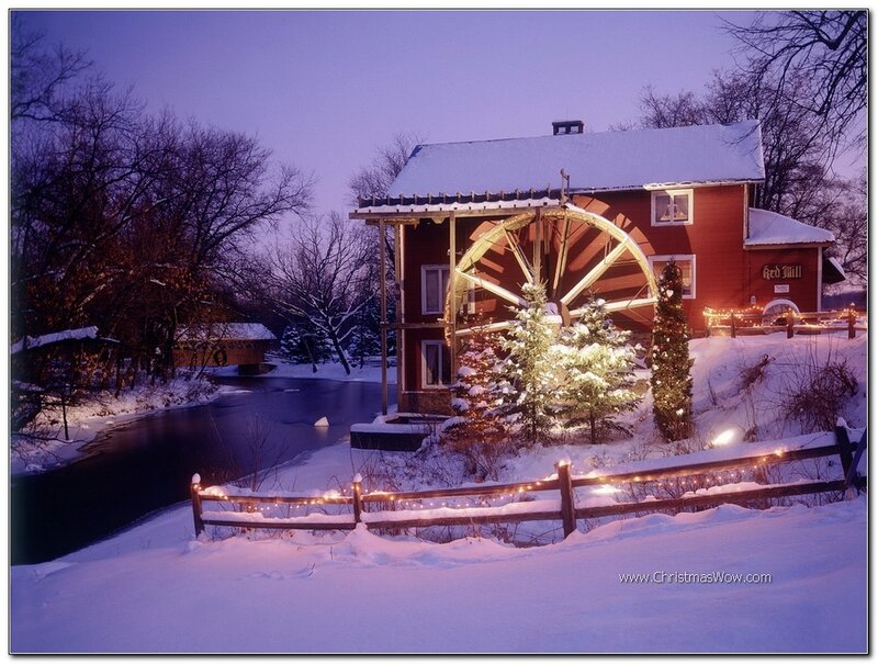 Red Mill with Waterwheel — Purple