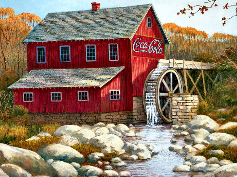 Red Mill with Waterwheel — Serene