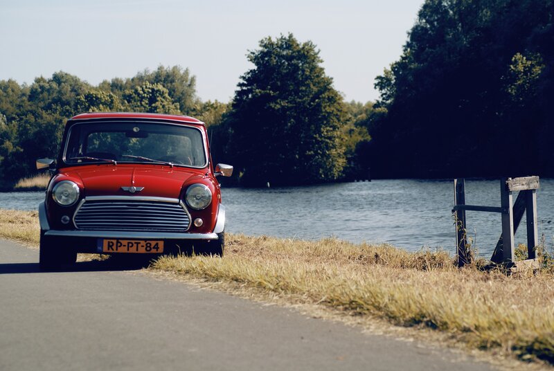 Red Mini by the river