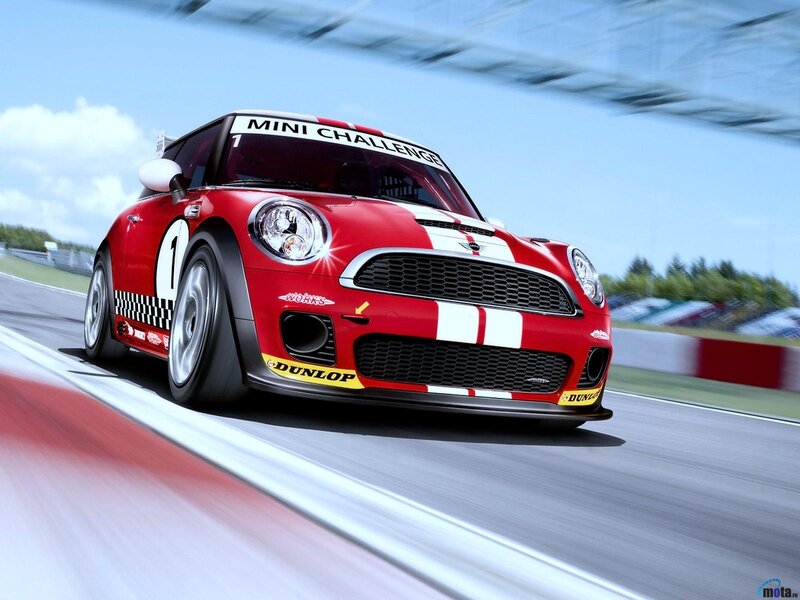 Red Mini Challenge Car — Dynamic, Afternoon, Photograph