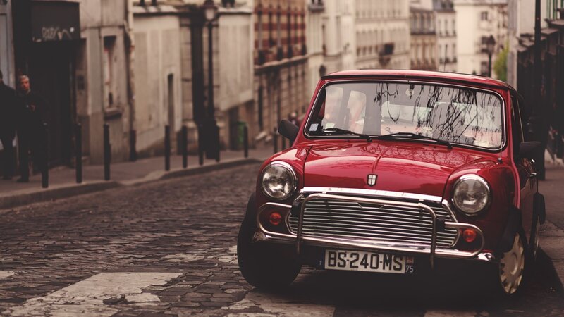 Red Mini Cooper Car — Calm, Afternoon