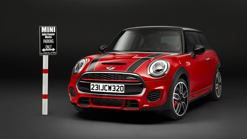 Red Mini Cooper Car — Dramatic, Photograph, Sign