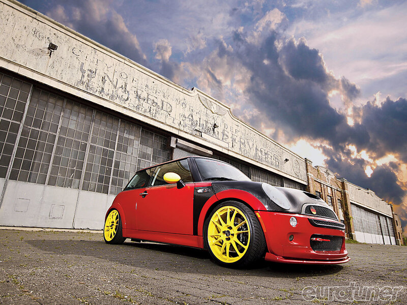Red Mini Cooper Car — Dramatic, Sunset