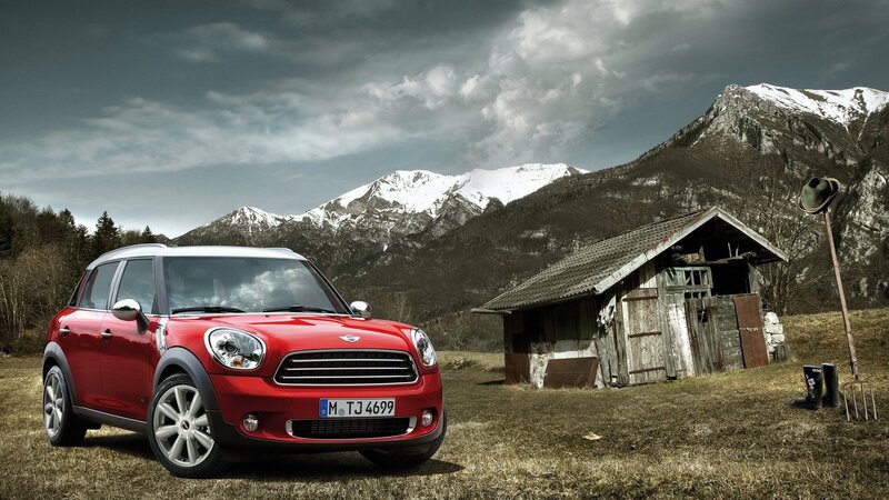 Red Mini Cooper Car — Dramatic, Winter, Photograph