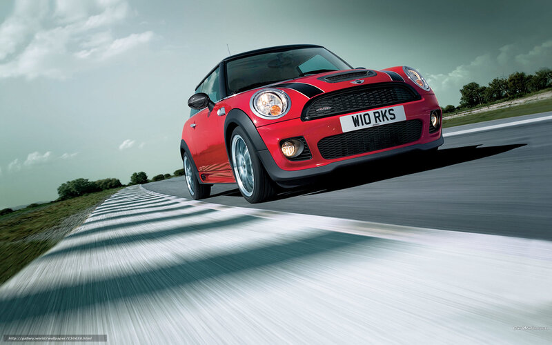 Red Mini Cooper Car — Dynamic, Afternoon, Photograph, Road