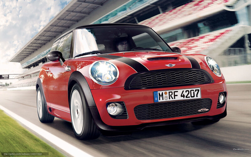 Red Mini Cooper Car — Dynamic, Afternoon, Photograph