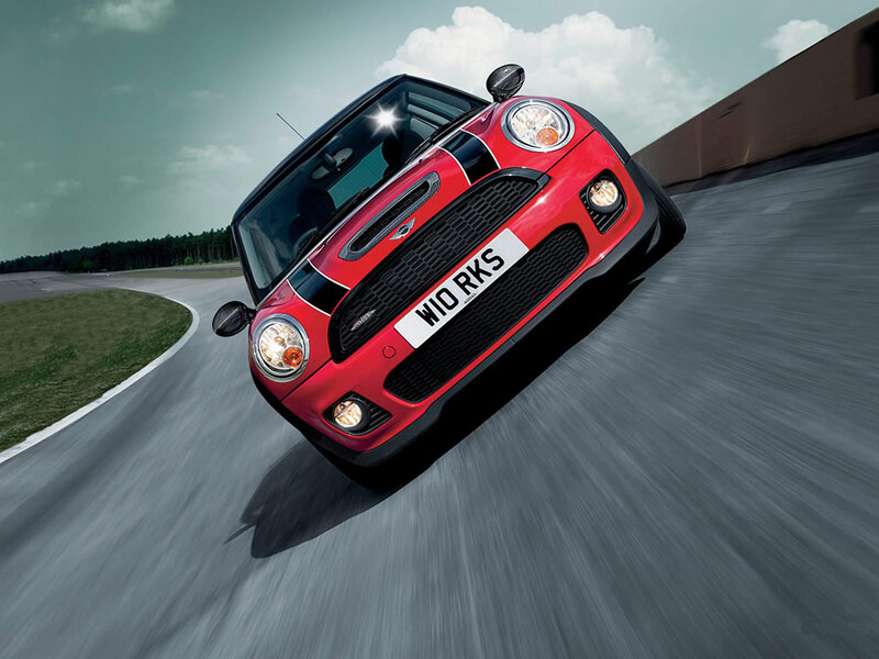 Red Mini Cooper Car — Dynamic, Afternoon