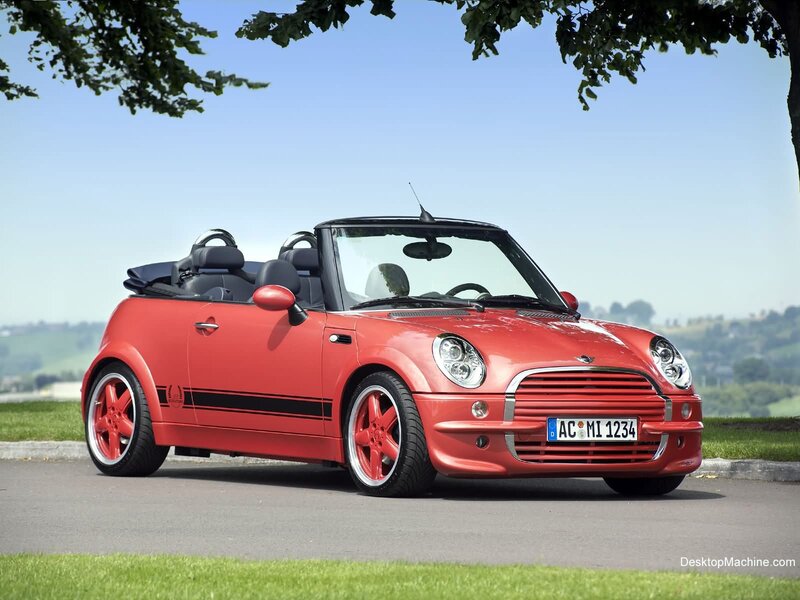 Red Mini Cooper Convertible — Serene, Afternoon, Photograph, Car, Tree, Grass, Black