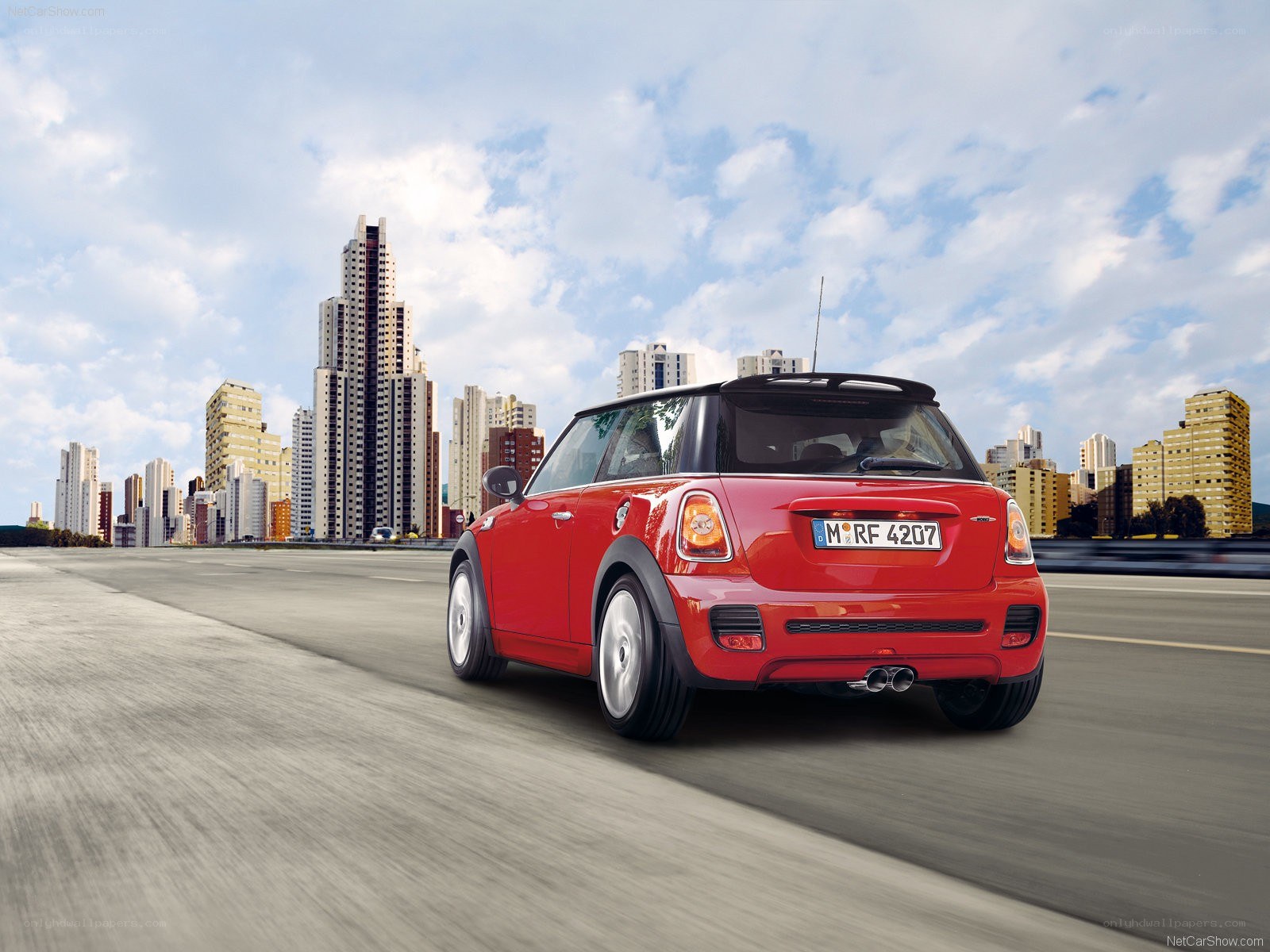 Red MINI Cooper in city