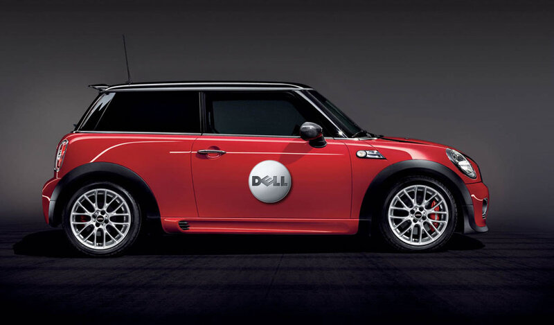 Red Mini Cooper with Dell logo