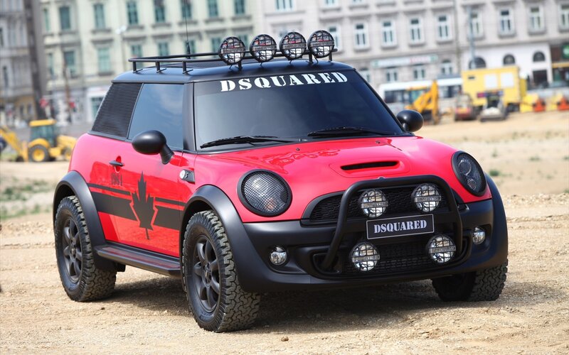 Red Mini Cooper with DSQUARED branding
