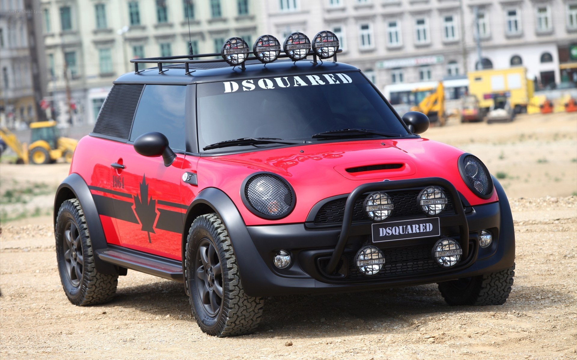 Red Mini Cooper with DSQUARED branding