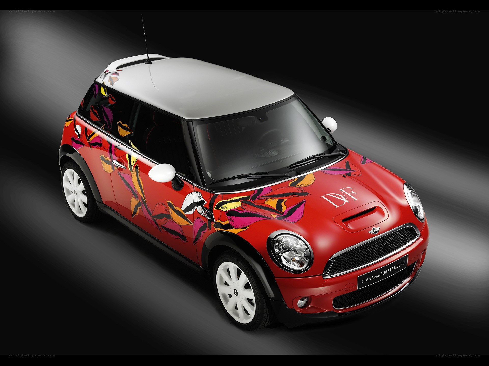 Red Mini Cooper with floral design