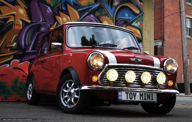Red Mini Cooper with graffiti
