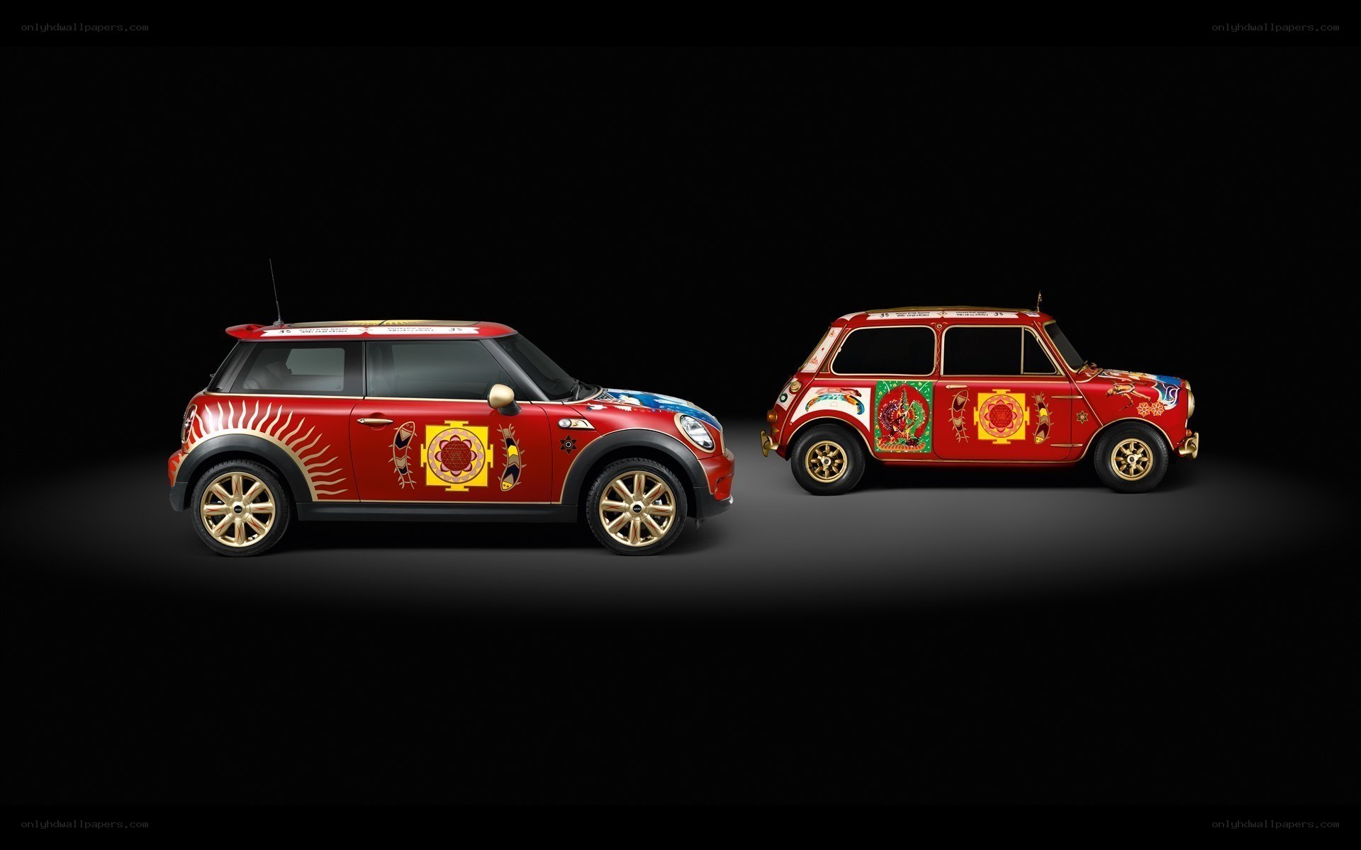 Red Mini Coopers with Art