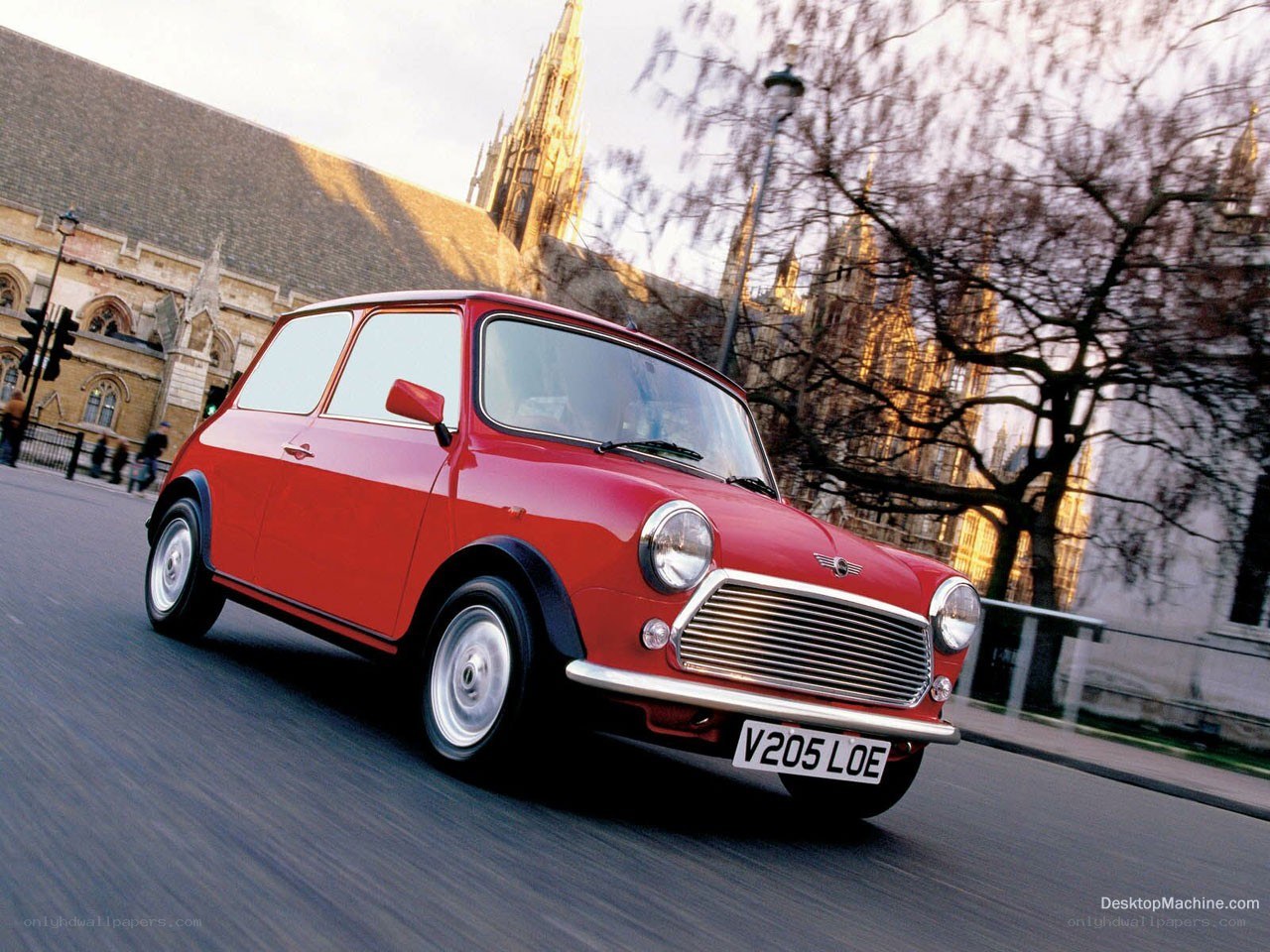 Red Mini driving in London