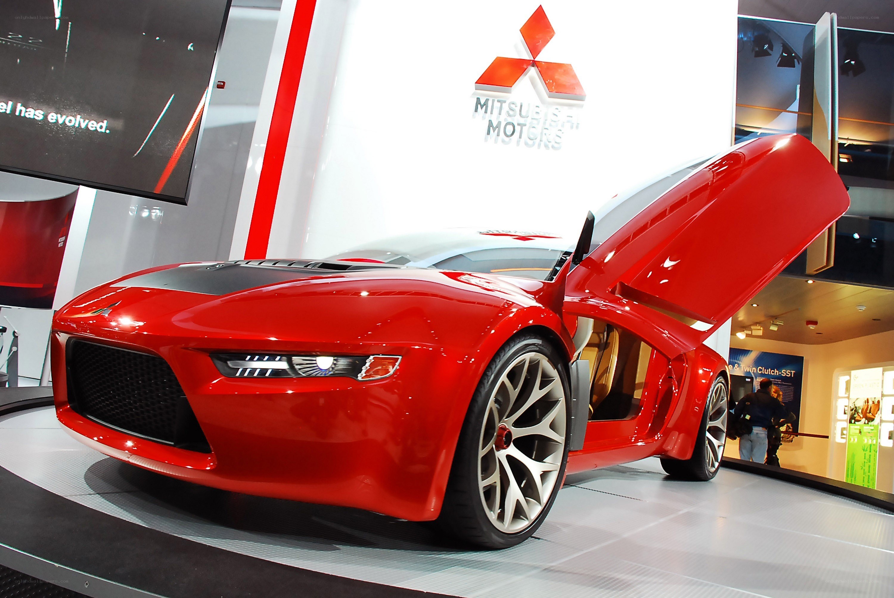 Red Mitsubishi concept car on display