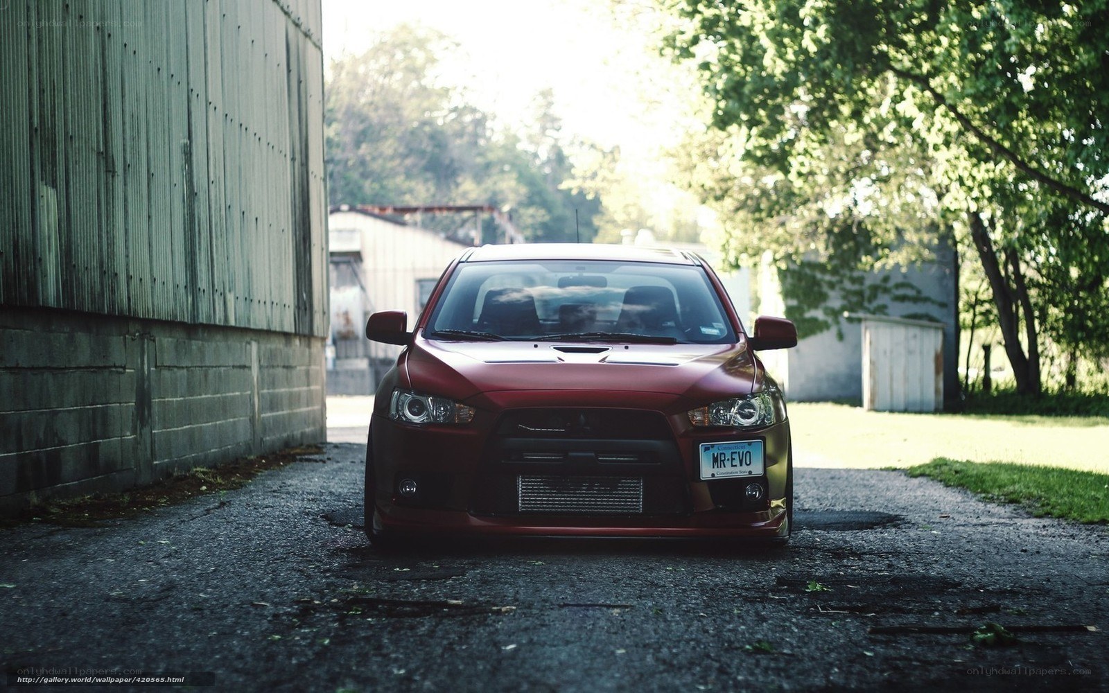 Red Mitsubishi Evo parked