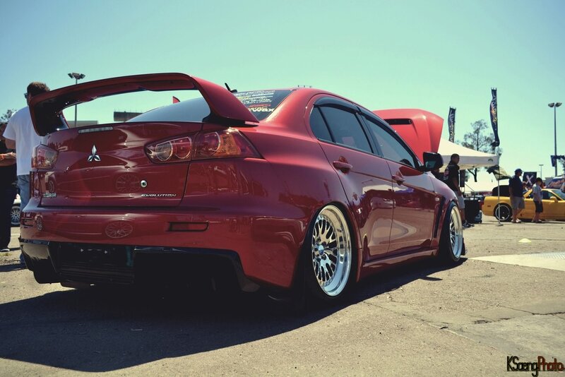 Red Mitsubishi Evolution at car show