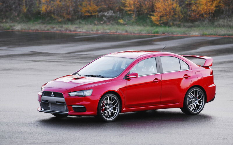 Red Mitsubishi Lancer — Calm, Autumn, Photograph, Car, Road
