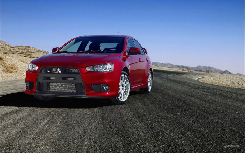 Red Mitsubishi Lancer — Dramatic, Afternoon, Photograph, Car, Road, Desert, Black