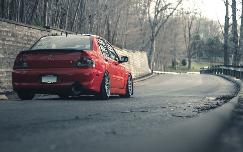 Red Mitsubishi Lancer — Dramatic, Autumn