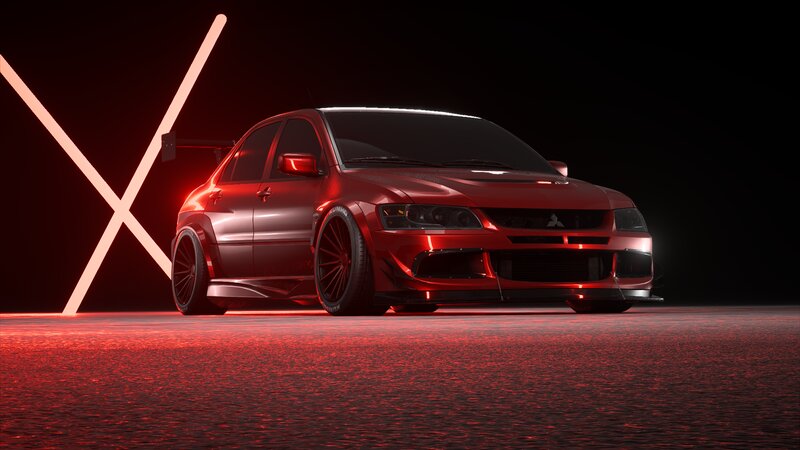 Red Mitsubishi Lancer — Dramatic, Night, 3d Render