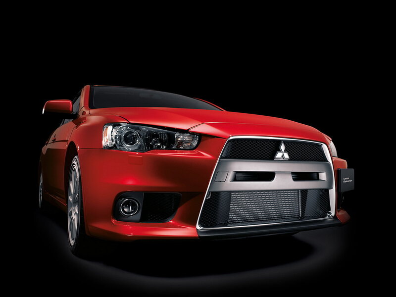 Red Mitsubishi Lancer — Dramatic, Photograph, Car, Grille, Headlight