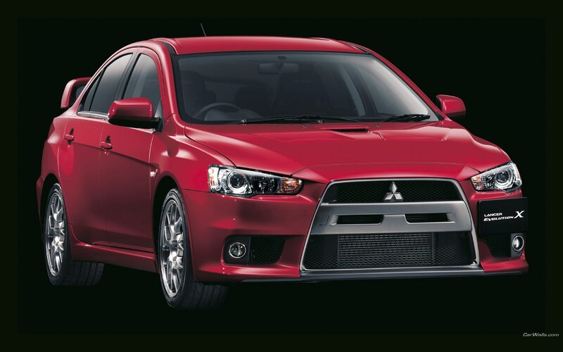 Red Mitsubishi Lancer — Dramatic, Photograph, Car, Grille, Headlights, Wheels