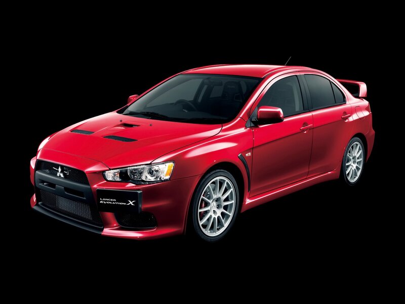 Red Mitsubishi Lancer — Dramatic, Photograph, Car, Wheels, Hood Vents, Black