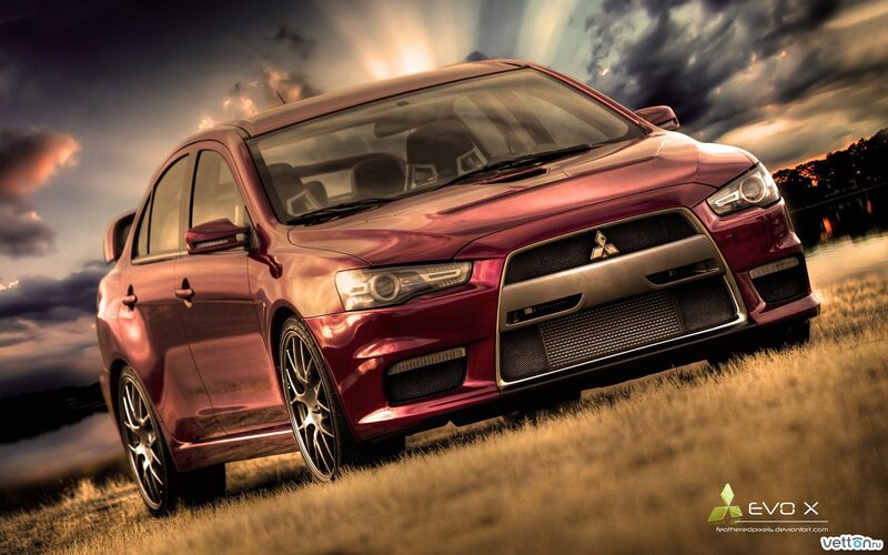Red Mitsubishi Lancer — Dramatic, Sunset, Digital Art