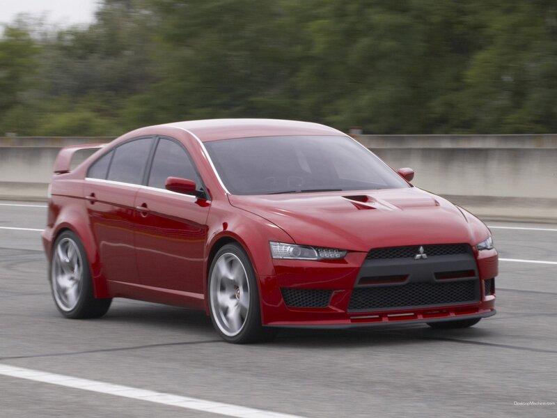 Red Mitsubishi Lancer — Dynamic, Afternoon, Photograph, Car, Road, Trees, Black