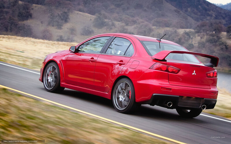 Red Mitsubishi Lancer — Dynamic, Afternoon