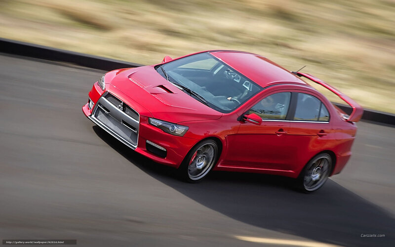 Red Mitsubishi Lancer — Dynamic, Photograph, Car, Road