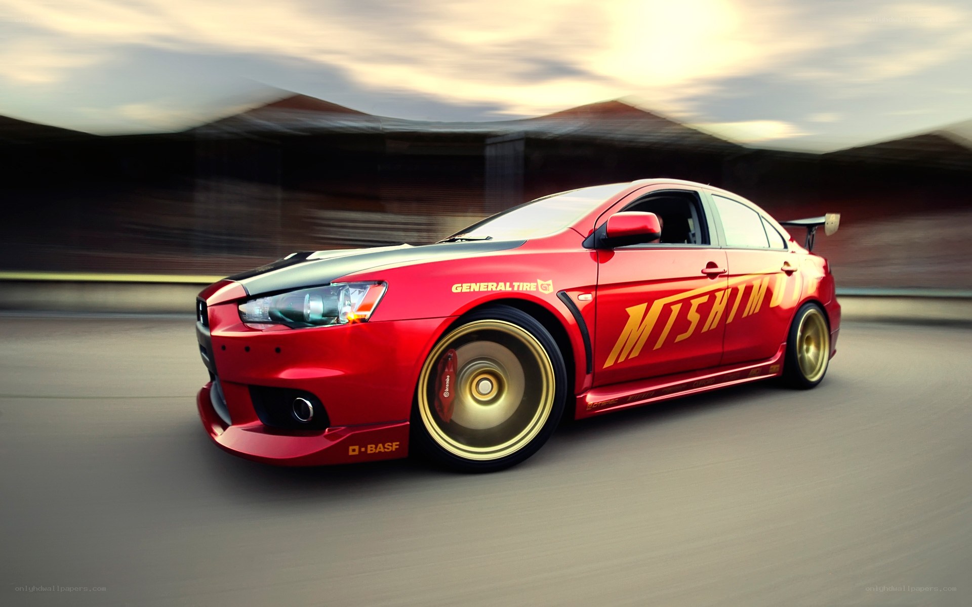 red mitsubishi lancer evo